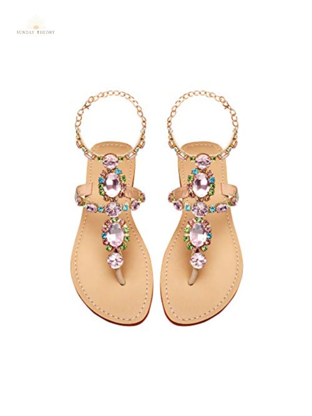 Rhinestone Gladiator Flat Sandals Bohemian Bridal Jeweled Gem Pearl